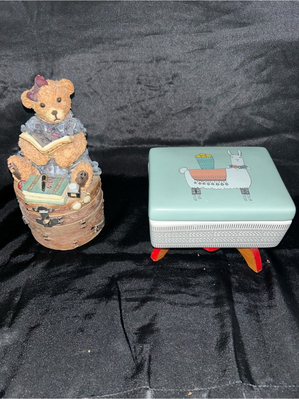 Mint Llama Jewelry Trinket Box with Vintage Teddy Bank Lock & key